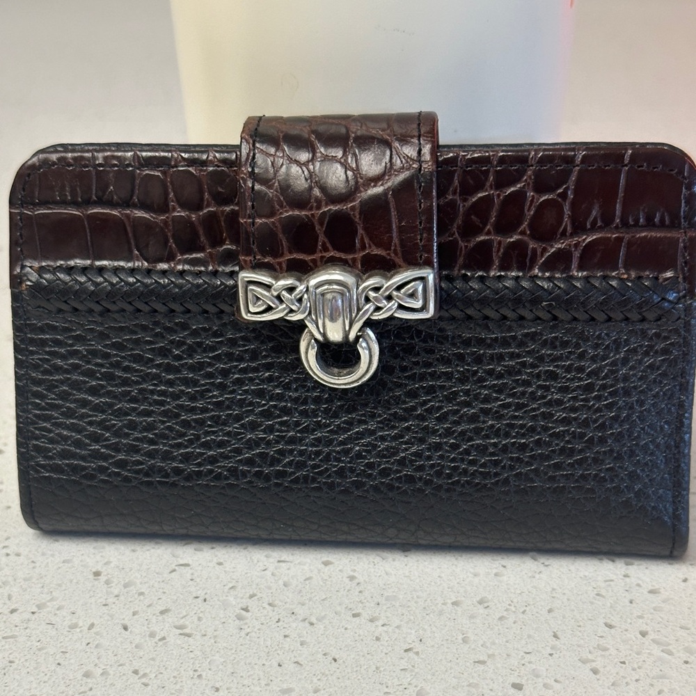 Brighton Black and Dark Brown Leather Wallet with Celtic Silver Accent